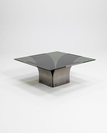Steel and glass coffee table by François Monnet for Kappa, France, 1970s