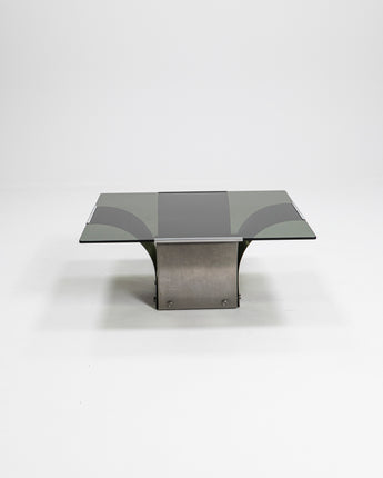 Steel and glass coffee table by François Monnet for Kappa, France, 1970s