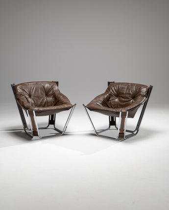 Pair of Sonic armchairs by Odd Knutsen for Hjellegjerde Møbler, Norway, 1970s