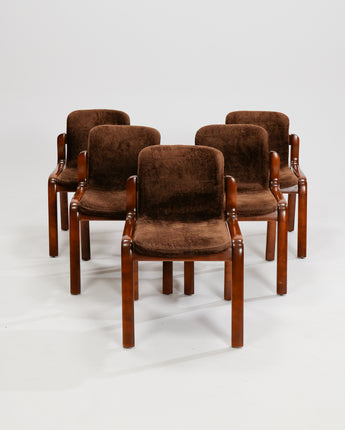 Set of 5 Italian Solid Wood with Plush Upholstery,1980s