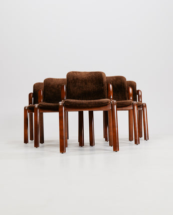 Set of 5 Italian Solid Wood with Plush Upholstery,1980s