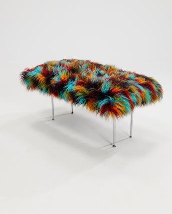 Vintage Bench with Metal Legs and Multicolored Fur-Style Upholstery,1990s