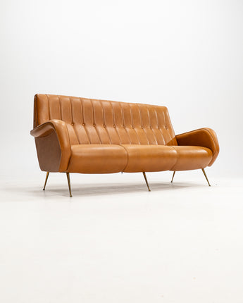 Three Seater sofa in skai with brass feet in the style of Marco Zanuso,1950s
