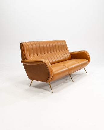 Three Seater sofa in skai with brass feet in the style of Marco Zanuso,1950s